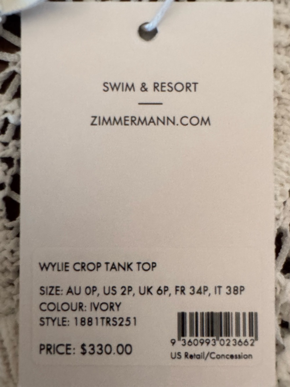 Zimmermann 

Wylie Crop Tank Top, Ivory - Picture 9 of 10